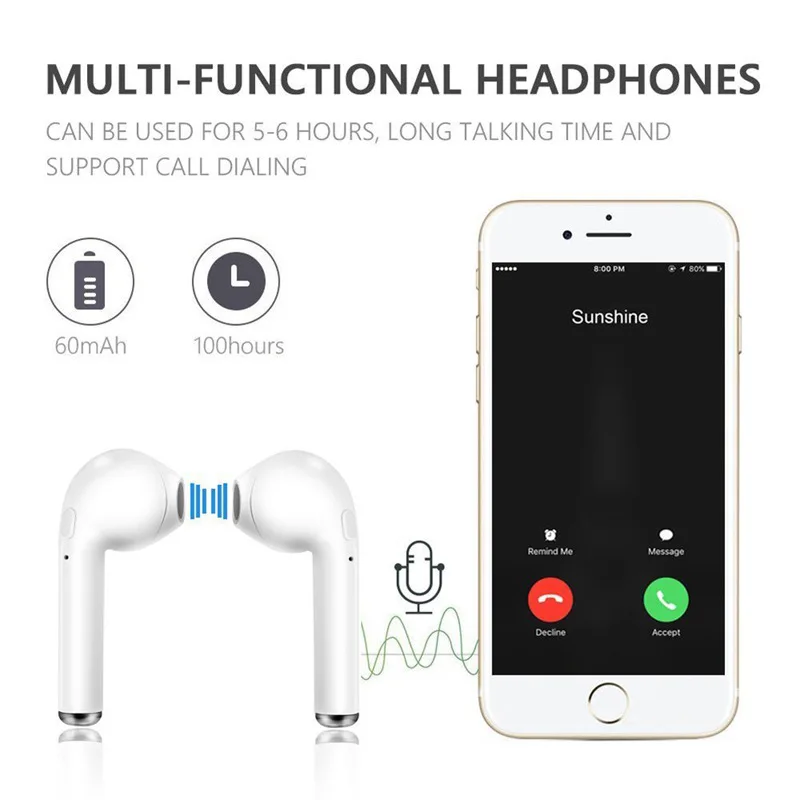 I7tws беспроводного bluetooth(голубой зуб) наушника гарнитура bluetooth интеллектуальное подключение бинауральные вызова с микрофоном для работы и вождения