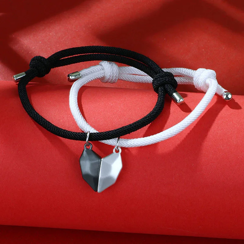 Red string friendship bracelet unisex jewelry. Handmade adjustable bracelet Valentine Day Double heart charm bracelets gift for couple
