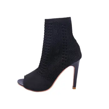 

Elastic Force Knitting Wool Net Boot Fish Mouth Hollow Out Boots Ventilation High With Fine With Cool Boots Woman