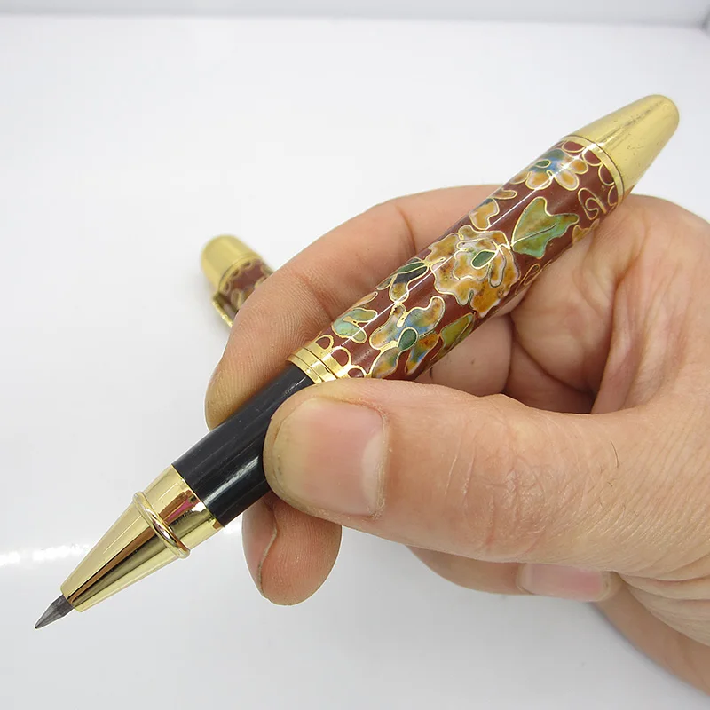 Chinese Ancient Cloisonne Jinxing 818Ball Pen Rare Metal Rod Collection  Black Ink 1990S