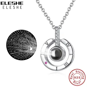 

925 Sterling Silver Necklace 100 languages I LOVE YOU Projection Necklace For Memory Of LOVE Women Jewelry Choker Collares