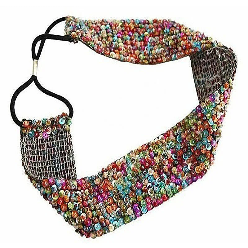 Wholesale and Retail Europe style handmade sequin elastic headband hairband hiar accessory black champagne  3.5cm 6pcs-GH