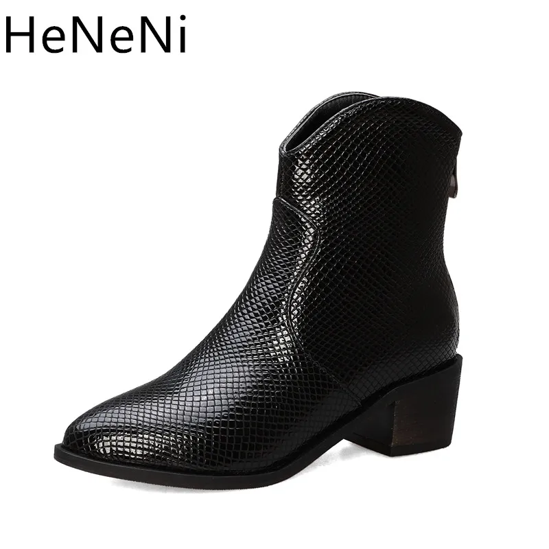 

Fashion Snake Print Pu Women Ankle Boots Zip Pointed Toe Footwear Thick High Heels Female Boot Party Shoes Women 2019 New Winter