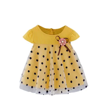 

Infant Baby Girls Dresses Girls' polka dot dress with cute little ornaments button dress Print Tulle Princess baby girl Dress