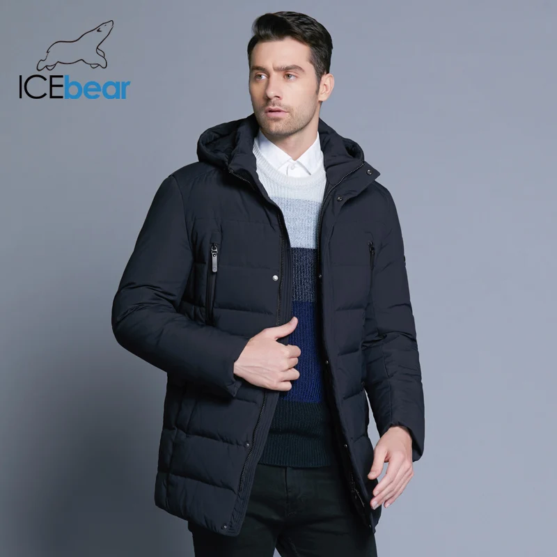 ICEbear 2018 Новая зимняя мужская куртка с высоким качеством ткани Съемная шляпа для Мужская теплая куртка простые мужские пальто MWD18945D