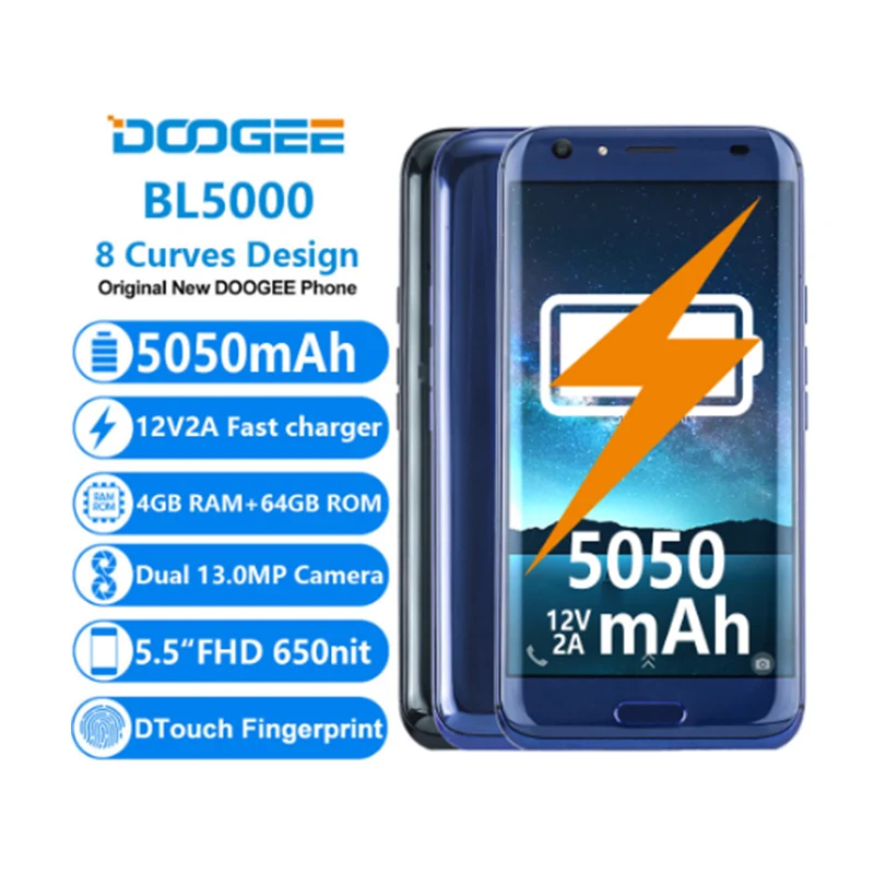  DOOGEE BL5000 Dual 13.0MP Camera Android 7.0 5050mAh 12V2A Quick Charge 5.5'' FHD MTK6750T Octa Cor