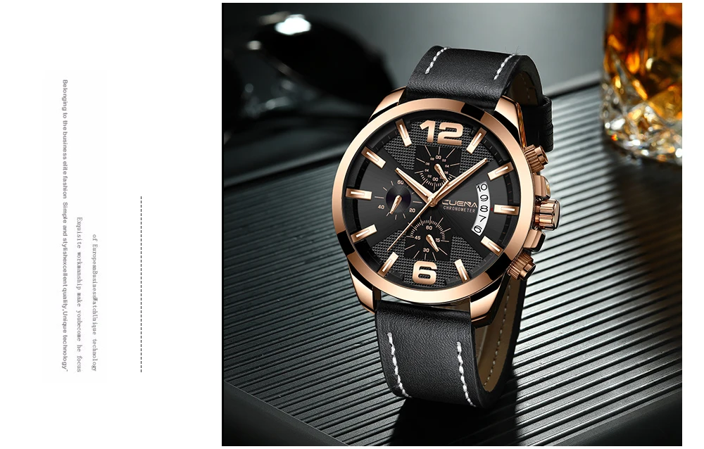 Clearance Sale New Mens Watches Top Brand Leather Chronograph Waterproof Sport Automatic Moon phase Quartz Watch For Men