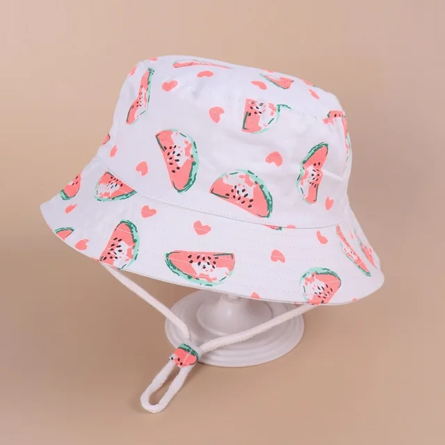 Summer Children Cotton Cartoon Bucket Cap For Boys Printing Floral Baby Girls Sun Hat Flower Kids Bonnet watermelon