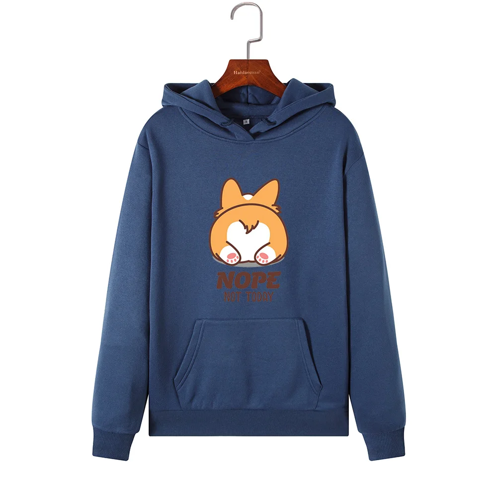  Women Hoodies Sweatshirts Hooded Sweatshirt Cute Animal Corgi Not Today Letter Print Autumn Winter 
