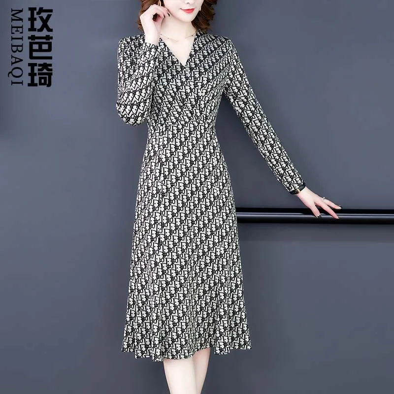 

Chiffon Dress Women's Long-Sleeve 2020 Spring New Style Slimming Hip Skirt Slimming Western Style Mid-length Waist Hugging Flora