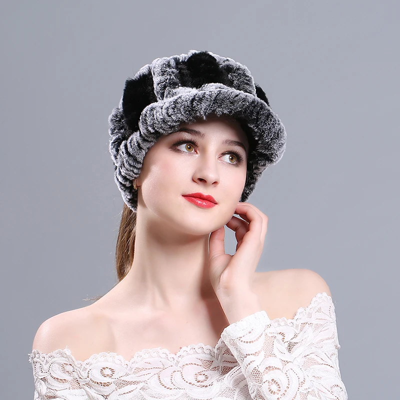 Зимние Модные вязаные шапки из натурального меха для женщин, Теплые Лыжные шапки Skullies Beanie