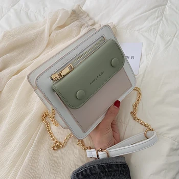 

Small bag female new Korean version of the contrast color small square bag fashion chain shoulder Messenger bag