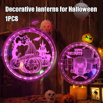 

N Halloween Hanging Lamp with Sucker Cup Window Light Decoration Light with Pumpkin Witch Hat Pattern for Outdoor Indoor SMD66