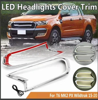 

Chrome Front LED HeadLight Lamp Cover DRL Daytime Running Lamp Cover for Ford Range T6 MK2 PX Wildtrak 2015-2020