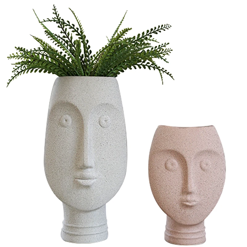 

Nordic Ceramic Face Vases Human Head Flower Jar Artistic Pottery Craft Desk Flower Vase for Home Decoration Garden Modern Style