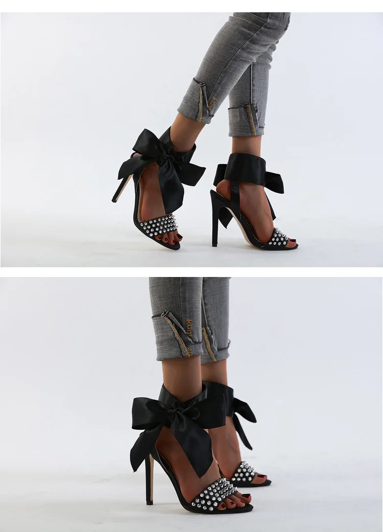 Aneikeh/; сандалии с перекрестными ремешками и заклепками; женские босоножки на высоком каблуке; летние женские пикантные Вечерние туфли на высоком тонком каблуке со шнуровкой
