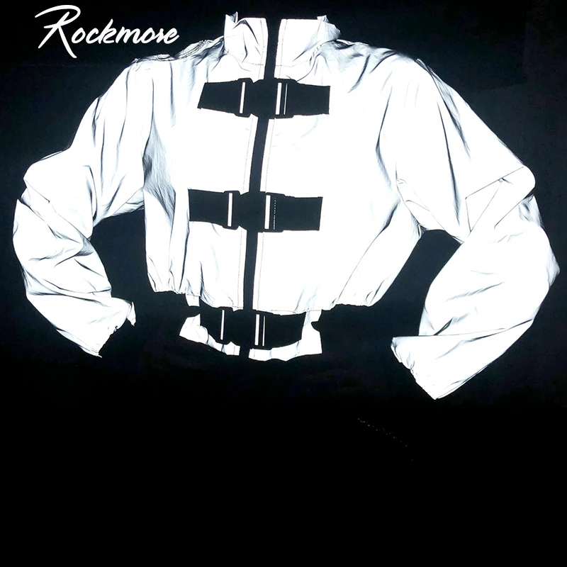 Rockmore Светоотражающая водолазка женские куртки и пальто с пряжкой уличная короткая женская осенняя куртка ветровка куртка-бомбер