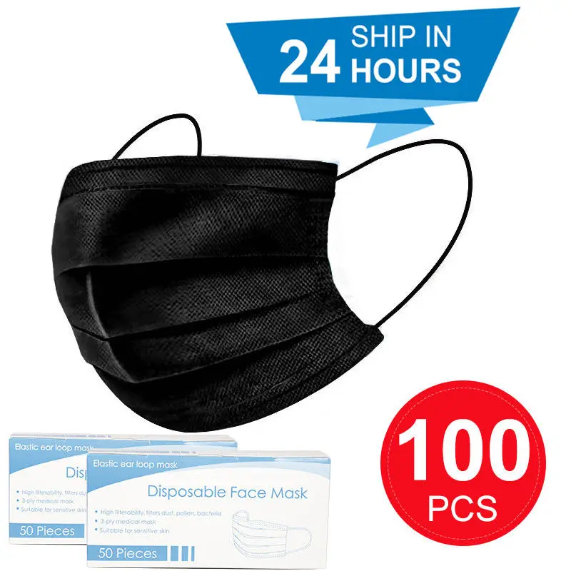 50pcs-Black-Disposable-Medical-Mask-3-Layer-Non-woven-Face-Mask-Anti-dust-Protective-Mouth-Caps
