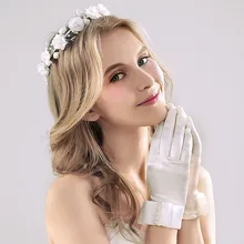 Женские Вечерние перчатки для невесты, атласные перчатки с жемчугом, Вечерние перчатки для невесты, guantes para baile latino ST279