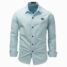 Men's Embroidered Solid Color Shirt Europe and America Men's Cotton Long Sleeve Casual Shirt Top Large Size