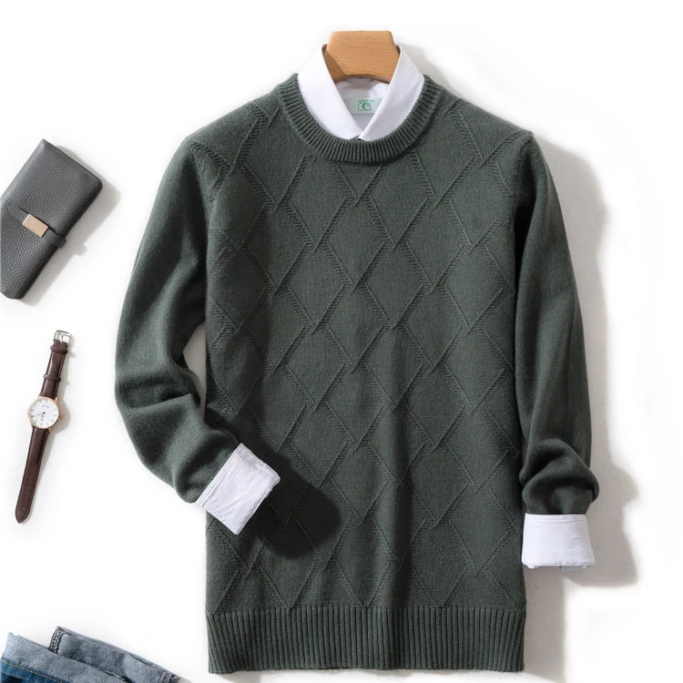 Кашемировый свитер, Мужской пуловер, осенняя зимняя одежда, hombre robe pull homme hiver, мужские деловые повседневные клетчатые свитера, мужской свитер - Цвет: Армейский зеленый