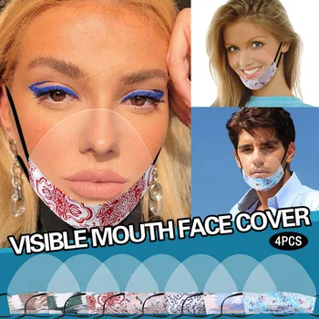 

4pc Mascarillas Christmas Unisex Printing Masks Washable Reusable Comfortable Face Mask Transparent Visual Breathable Maske