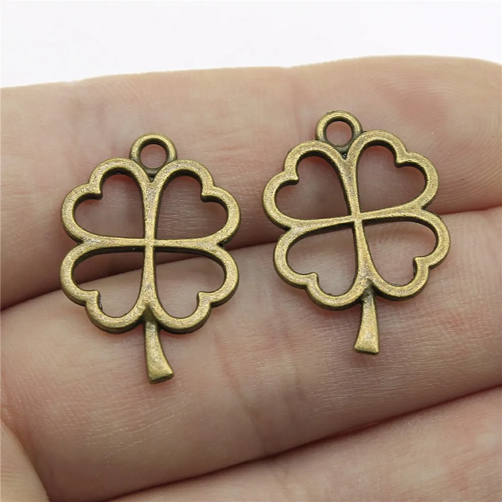 WYSIWYG 10pcs 24x17mm 2 Colors Antique Silver Color Antique Bronze Plated Charm Clover Charm Lucky Clover Charm Clover