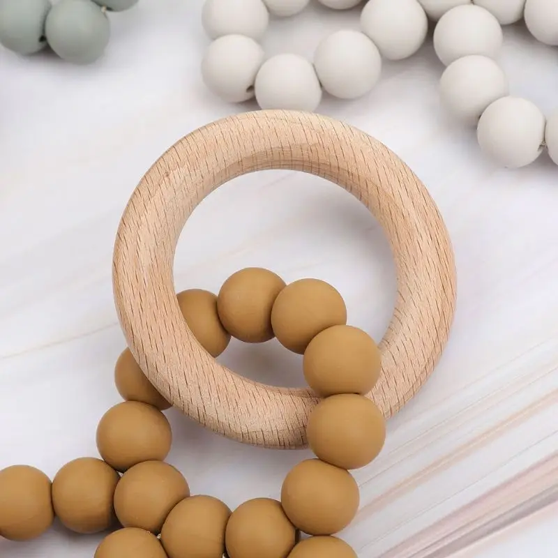 Baby Bunny Ear безопасный Прорезыватель для зубов органический Деревянный& BPA-Free Силиконовые бусы для прорезывания зубов игрушка для душа подарок