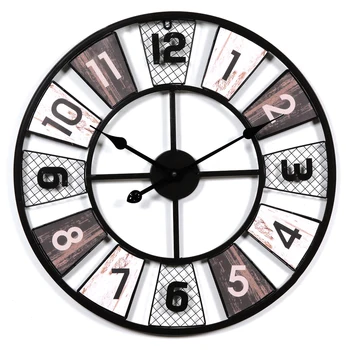 

60CM Creative Retro Round Wall Clock Household Hollow-out Iron Hanging Clock(Hollow-out Iron) - Black