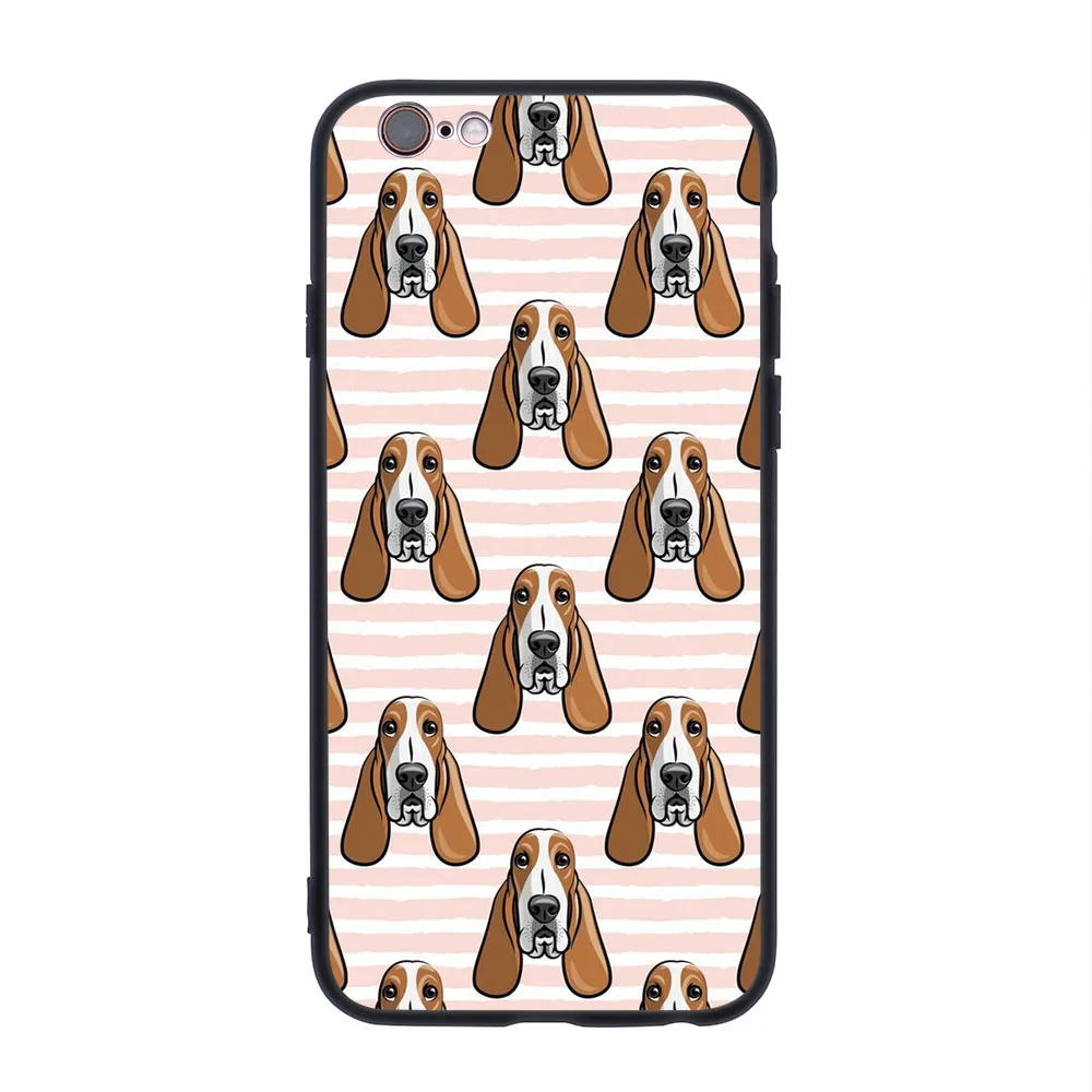 For iPhone basset hound-pink stripes soft TPU border Apple iPhone Case iphone 7 plus case