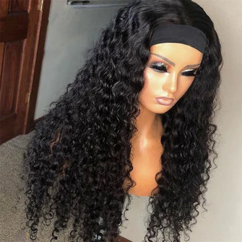 

Headband Wig Human Hair Glueless Half Wig With Head band Peruvian Water Wave Scarf Headband Human Hair Wigs For Black Women