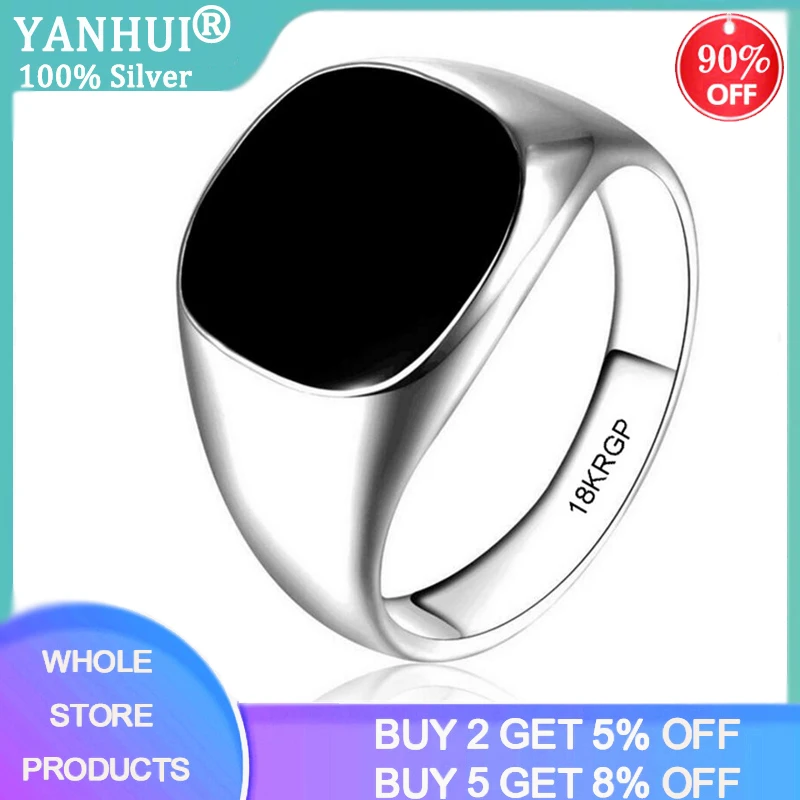 Yanhui Luxury Big Black Onyx Gemstone Rings For Men 18k White Gold Color Punk Cool Jewelry Ring Men Accessory Gift R0378 Rings Aliexpress