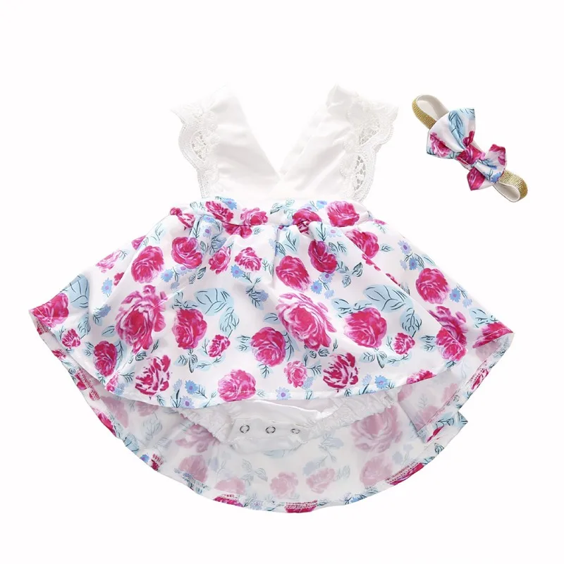 

Children Toddler Baby Girls Fashion Casual Flower Pattern Print V-neck Sleeveless Lace Decoration Dress