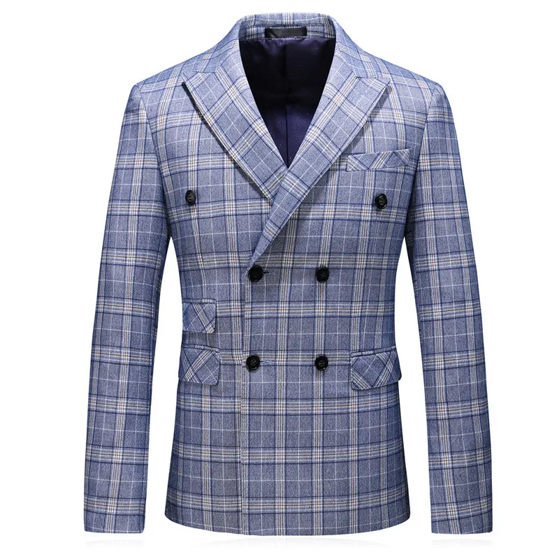 

Men's Blazer Men's Plaid Double Breasted Casual Suit Blazer New Gentleman Wedding Prom Formal Slim Suit Single Jacket