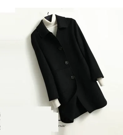 Модное двустороннее шерстяное пальто женское Осень Зима Новое высококачественное тонкое длинное шерстяное пальто женское пальто повседневная верхняя одежда - Цвет: Black