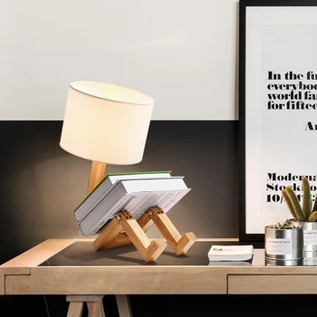 

Modern Wood Bed Side Lamp for Living Room Bedroom Study Room Nightstand Lamp Cloths Lampshade Side Table Lamp with Black White