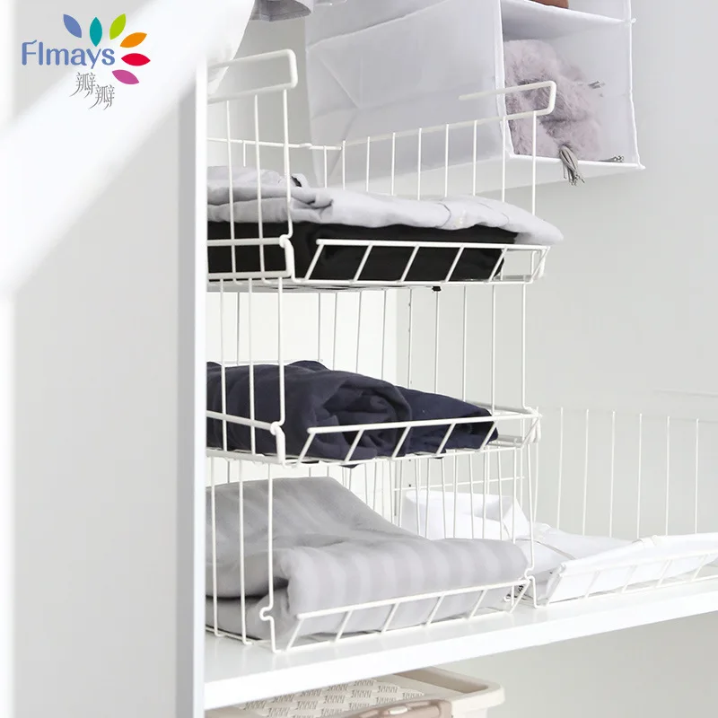 

Flmays Bedroom Storage Basket Wardrobe Partition Hangable Storage Basket Simple Hanging Basket Hanging Iron Art Storage Box
