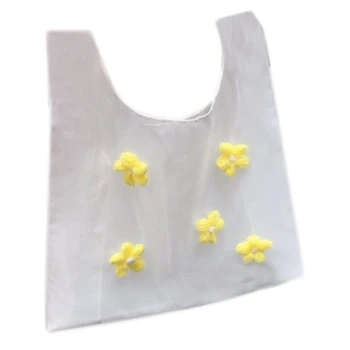 

Summer Beach Bag Transparent Organza Flower Shoulder Bag Fashion Shopping Tote
