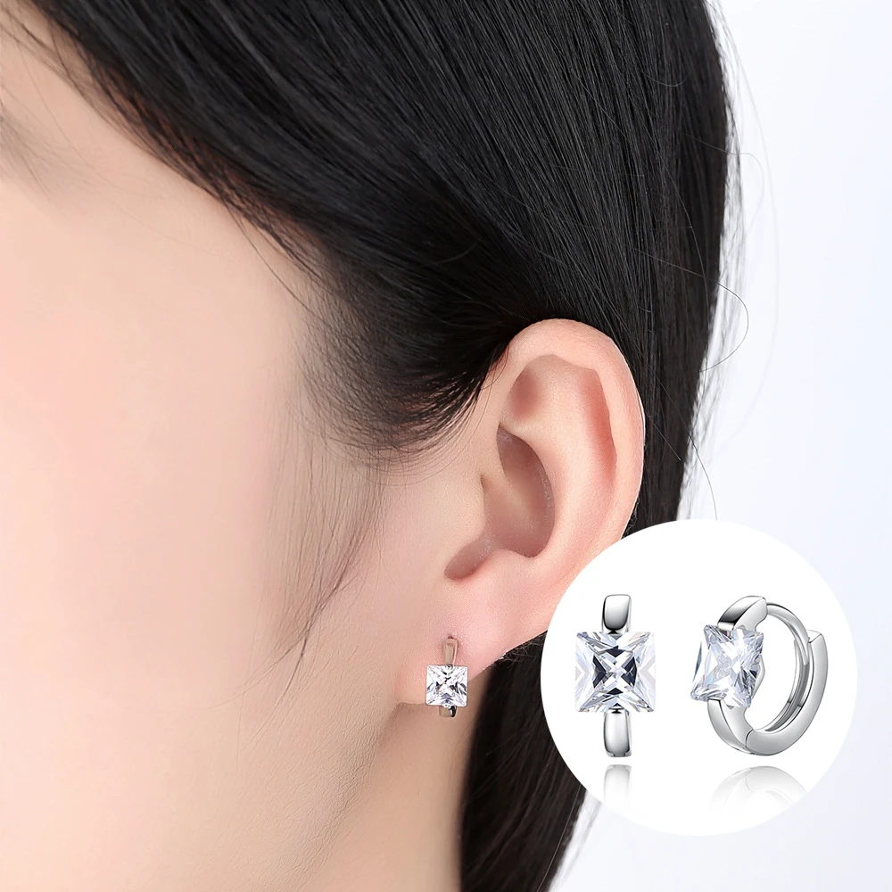 

ZHOUYANG Earrings For Women Square Crystal Ear Korean Style Silver 5 Color CZ Gift For Girls Daily Party Fashion Jewelry KAE072
