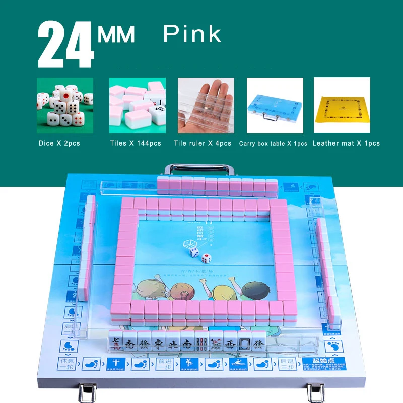 24mm pink with box Горячая Мини маджонг портативный складной ящик для хранения Majiang набор настольная игра Mah-jong путешествия настольная игра Крытый развлечения - Цвет: 24mm pink with box