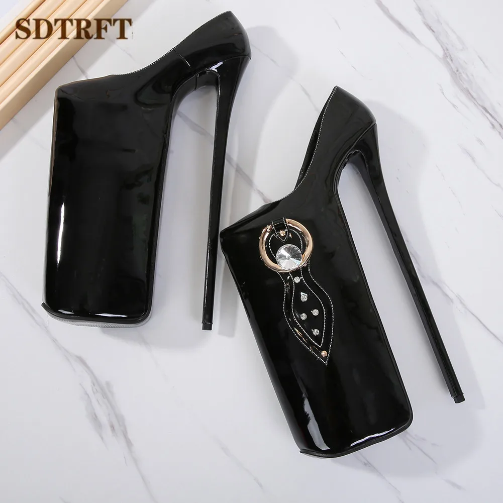 

SDTRFT shoes woman Patent Leather Gladiator Pumps 30cm thin high heels Nightclub Dance Rhinestones Stilettos Big size:35-45 46