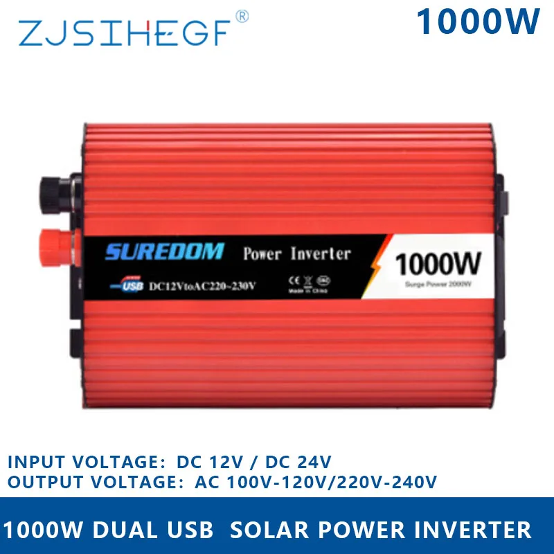 Двойной USB 1000 Вт DC 12 В/24 В к AC 120 В/220 В автомобильный инвертор зарядное устройство конвертер адаптер с MPPT контроллер солнечной зарядки