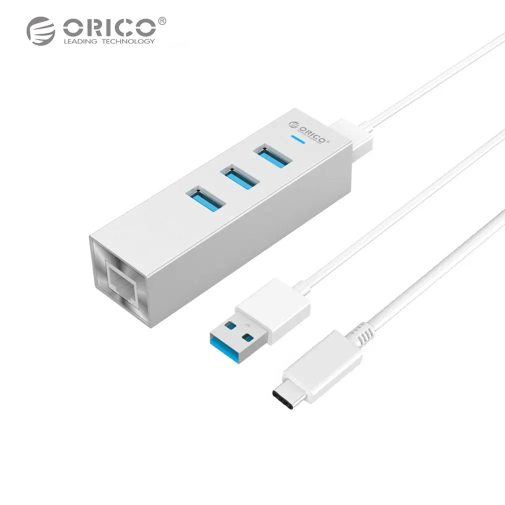 ORICO ASH3L-U3 алюминиевый usb-хаб высокоскоростной USB3.0 сплиттер с RJ45 порт гигабитный Ethernet адаптер для MAC ноутбук