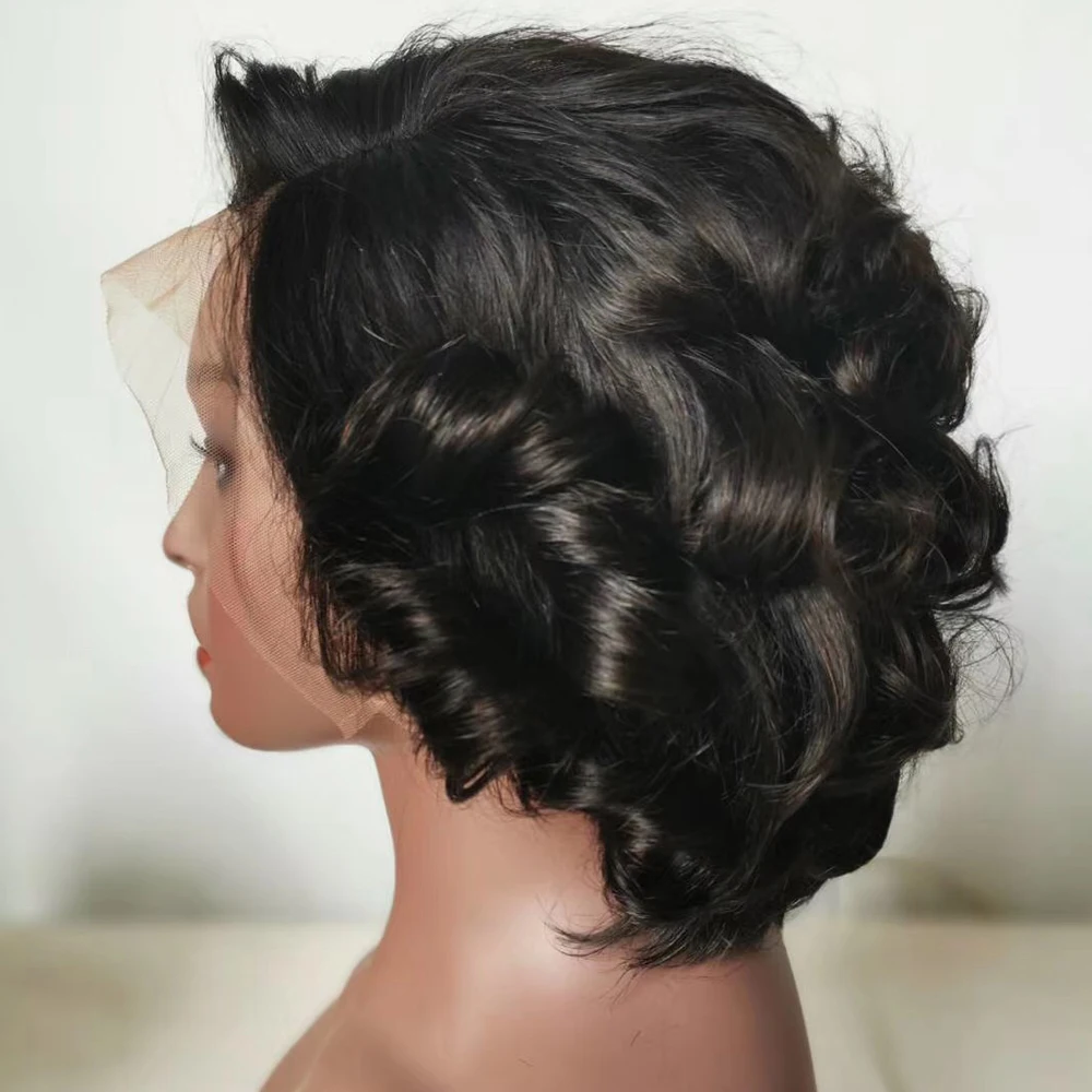 Human Hair Wig Lace Front Wigs DreamDianan Ombre Malaysian Wavy Wigs 13X4 Lace Frontal Short Pixie Cut Wig Ombre Curly Lace Front Wig Human Hair Water Wave