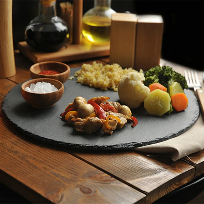 Round Natural Black Slate Western Steak Plates Slate Dinner Plate