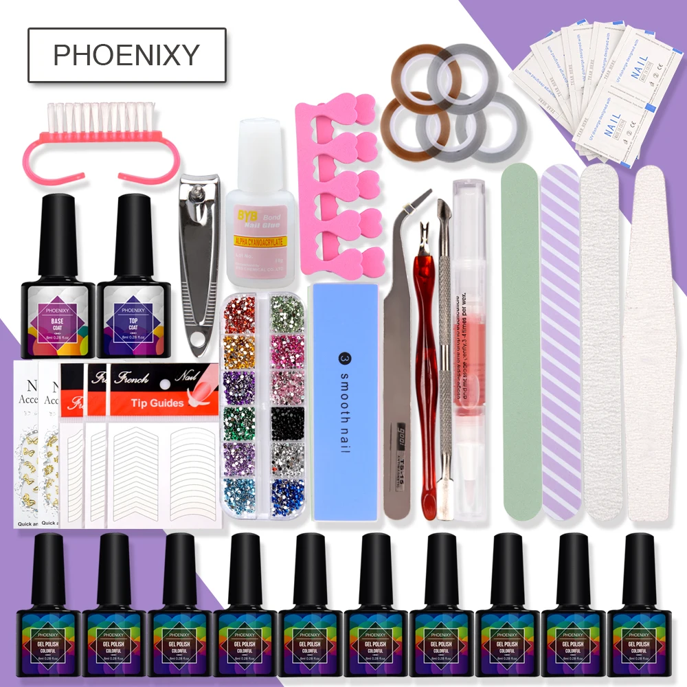 Полный маникюрный набор с 8 мл полуперманентный Гель-лак для ногтей набор 8 мл Топ основа под лак Художественный набор все для маникюра инструменты для ногтей
