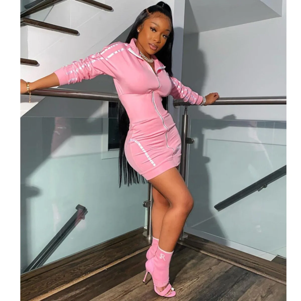 Autumn New Plus Size Women  Cardigan Zipper  Ribbon Sexy  Bodycon  Midi Dress Vestidos Ropa Mujer 3xl 4xl