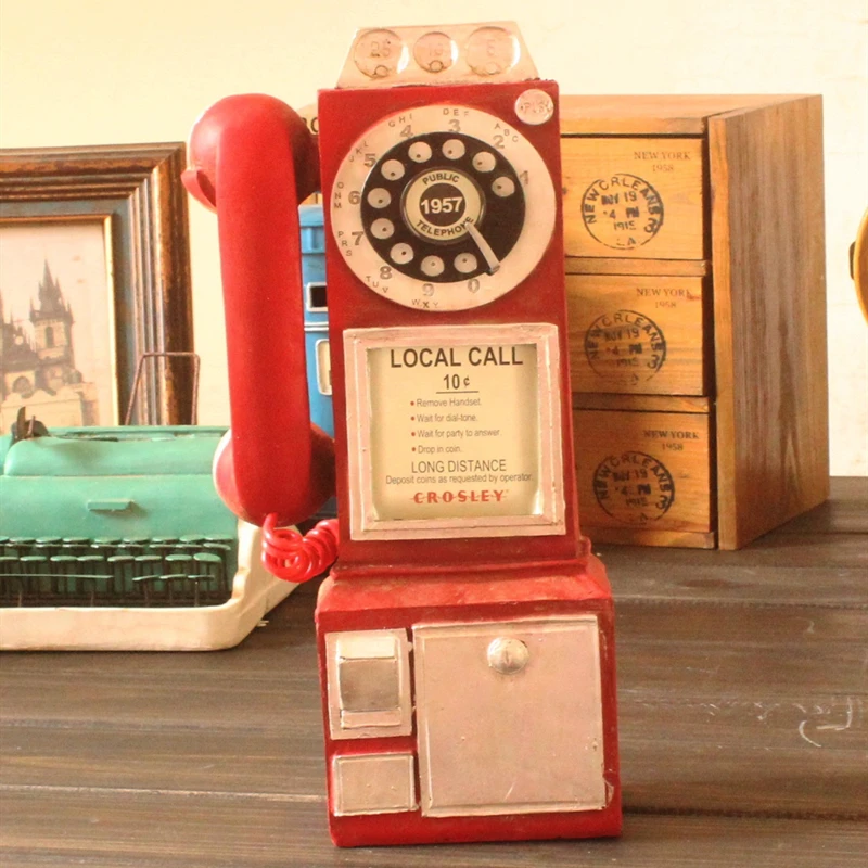 VILEAD 30cm Resin Retro Telephone Figurines Old Dirty Crafts Vintage Home Decor Ornaments Creative European Crafts Accessories