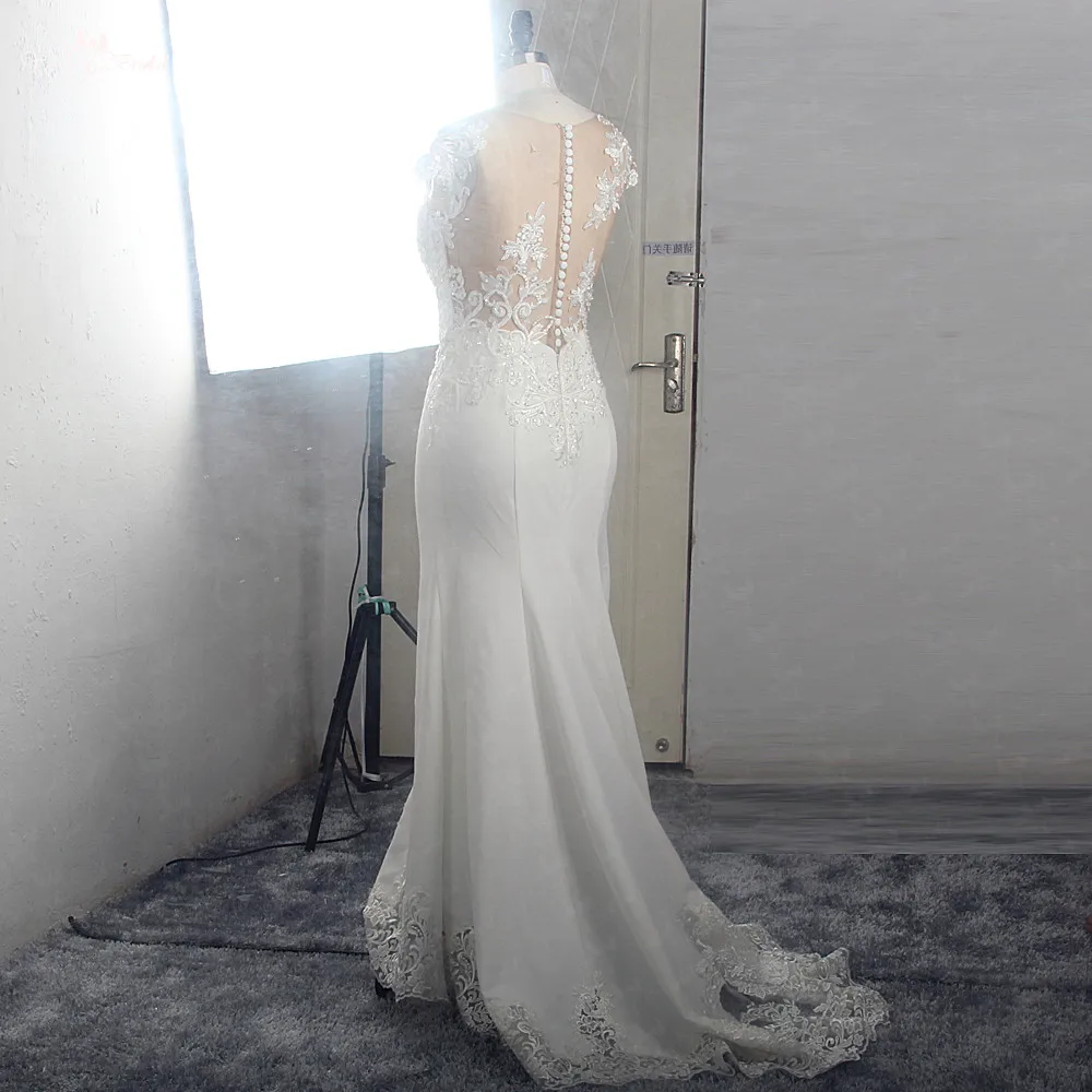 RSW1567 Abiti Da Sposa Vestidos De Novia Con Escote Ilusion кружевные сзади скромные мягкие Сатиновые Свадебные платья Русалочки с вырезом лодочкой