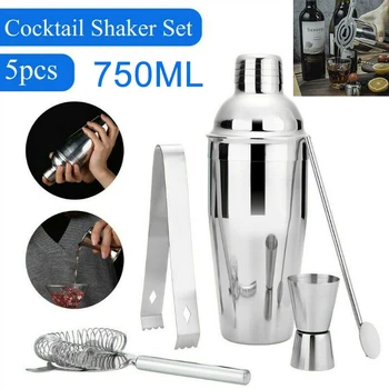 

5Pcs 750ML Stainless Cocktail Shaker Kit Bar Sets Mixed Drinks For Mojito Making Drinkware Barware Shake Set